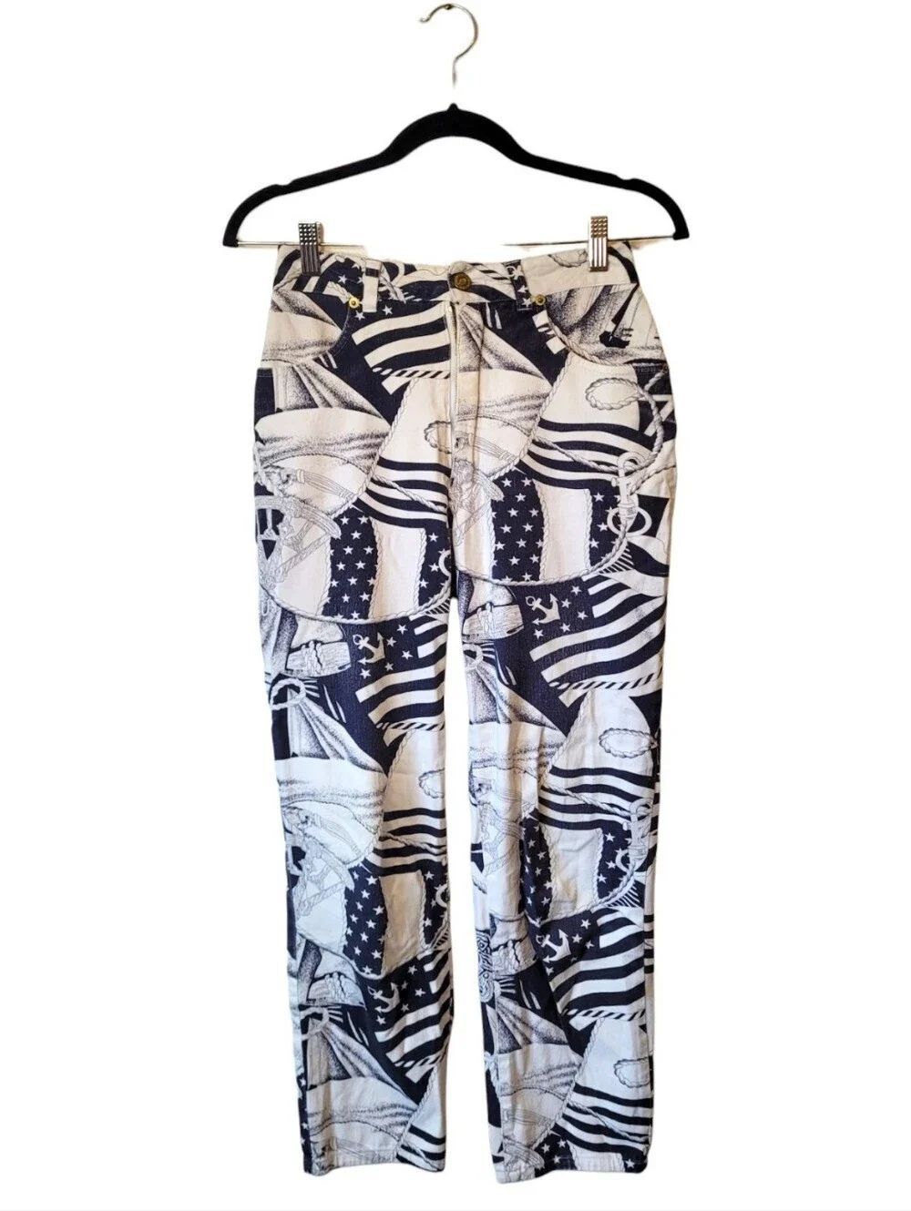 Vintage St. John Nautical Women’s Navy & White Printed Straight Leg Pants Size 4